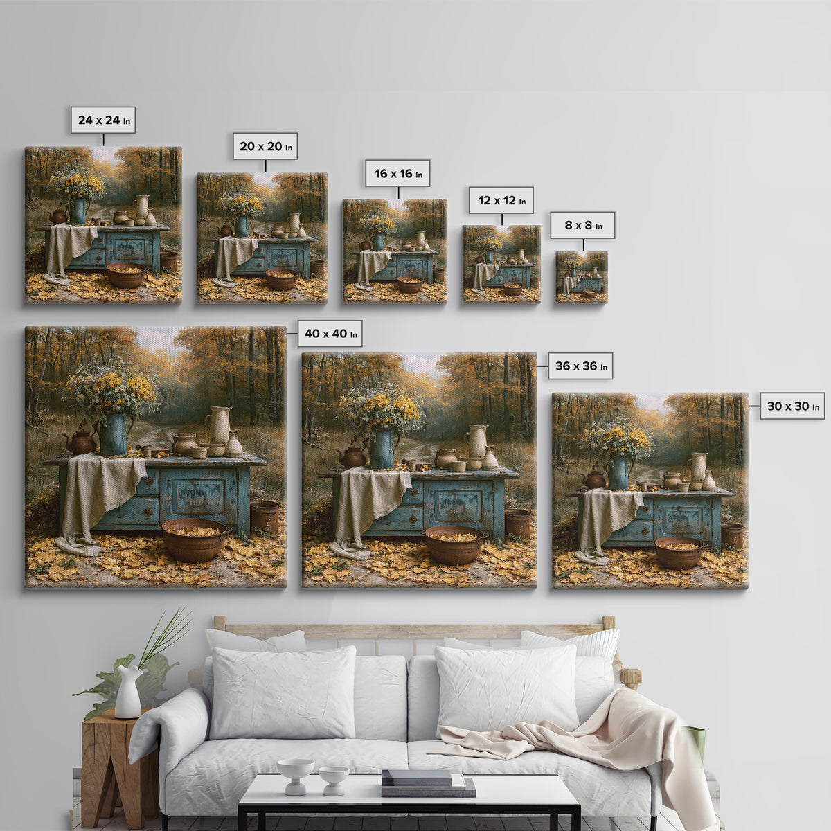 Forest Path with Golden Autumn Leaves Framed Canvas Print, Rustic Art, Eclectic Wall Art, Farmhouse Decor, Fine Art, Rustic, RUS-1x1-42