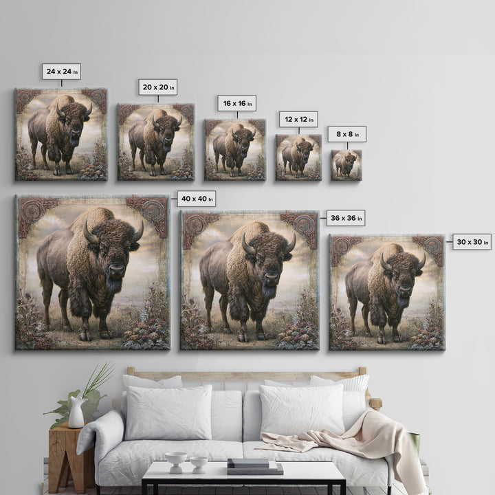 Buffalo Portrait with Western Texture Framed Canvas Print, Rustic Art, Farmhouse Wall Art, Farmhouse Decor, Fine Art, Rustic, RUS-1x1-46