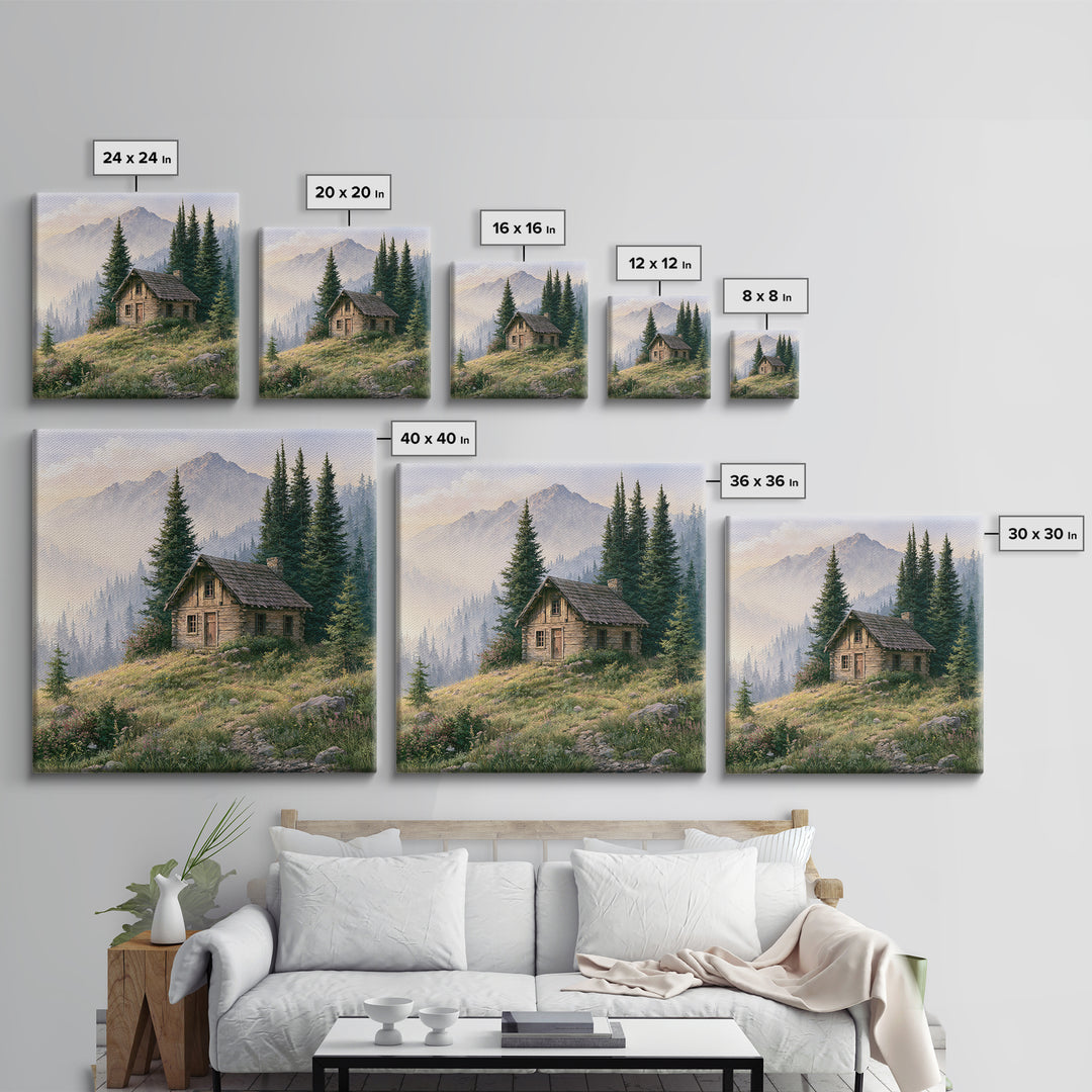 Mountain Cabin Landscape Framed Canvas Print, Rustic Art, Landscape Art, Farmhouse Decor, Fine Art, Rustic, Room Decor, RUS-1x1-51