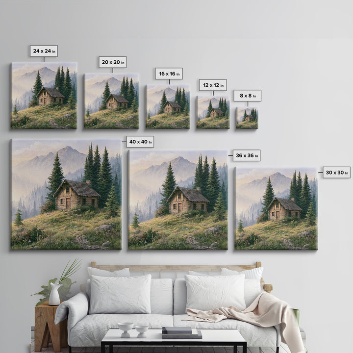 Mountain Cabin Landscape Framed Canvas Print, Rustic Art, Landscape Art, Farmhouse Decor, Fine Art, Rustic, Room Decor, RUS-1x1-51