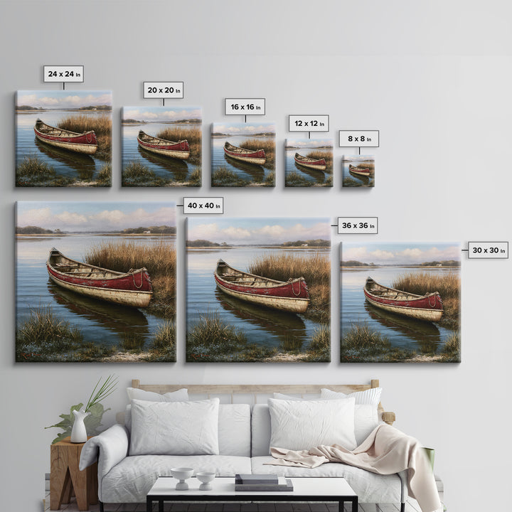 Old Canoe Pulled Onto a Lake Shore Canvas Print, Rustic Art, Downloadable Art, Farmhouse Decor, Fine Art, Rustic, RUS-1x1-92