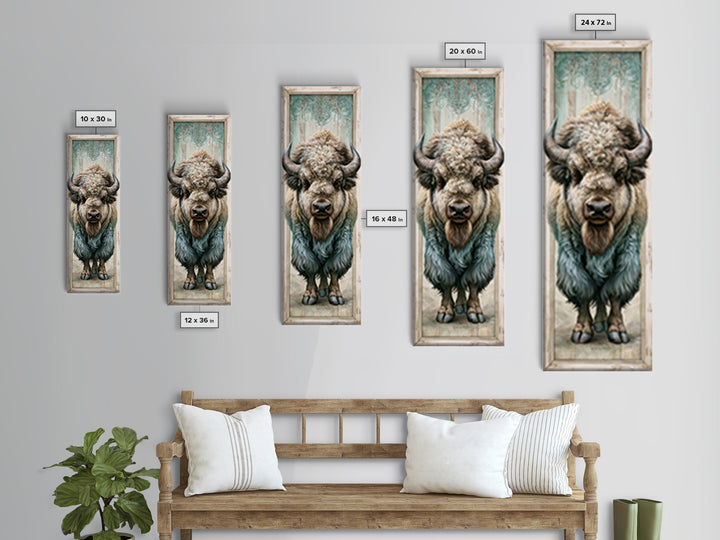 Buffalo Portrait with Western Texture Canvas Print, Rustic Art, Wood Art, Farmhouse Decor, Oil Painting, Rustic, Wall Decor, RUS-1x3-10
