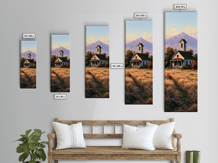 Mountain Cabin Landscape Framed Canvas Print, Rustic Art, Home Decor, Farmhouse Decor, Fine Art, Rustic, Living Room Decor, RUS-1x3-15