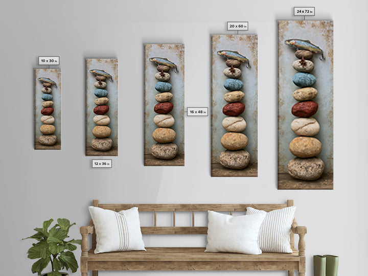 Trout Fishing Lure and River Stones Canvas Print, Rustic Art, Farmhouse Wall Art, Farmhouse Decor, Rustic, Statement Artwork, RUS-1x3-2