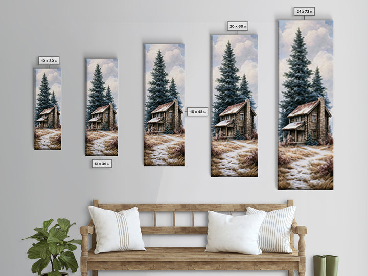 Log Cabin with Snowy Pines Canvas Print, Rustic Art, Digital Prints, Farmhouse Decor, Oil Painting, Rustic, 3d Wall Art, RUS-1x3-27