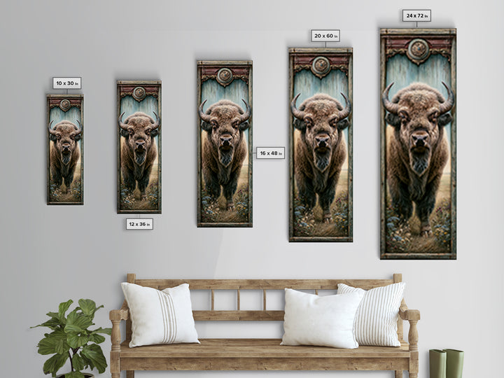 Buffalo Portrait with Western Texture Framed Canvas Print, Rustic Art, Gallery Wall Art, Farmhouse Decor, Fine Art, Rustic, RUS-1x3-34