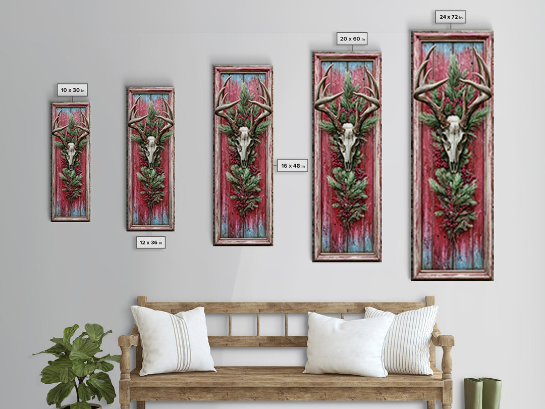 Deer Antlers with Pine Branches and Berries Canvas Print, Rustic Art, Landscape Wall Art, Farmhouse Decor, Fine Art, Rustic, RUS-1x3-38