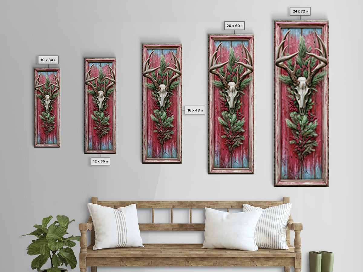 Deer Antlers with Pine Branches and Berries Canvas Print, Rustic Art, Landscape Wall Art, Farmhouse Decor, Fine Art, Rustic, RUS-1x3-38