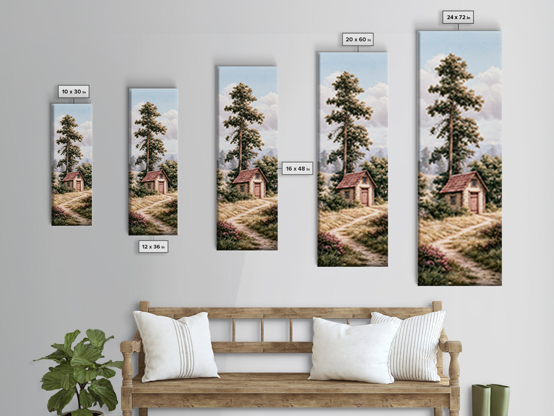 Mountain Cabin Landscape Canvas Print, Rustic Art, Printable Wall Art, Farmhouse Decor, Oil Painting, Rustic, Wood Art, RUS-1x3-39