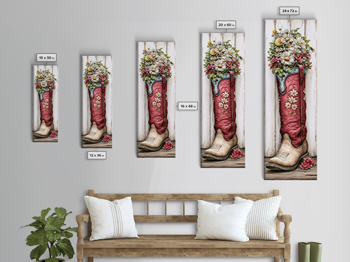 Old Boots Filled Canvas Print, Rustic Art, Landscape Art, Farmhouse Decor, Oil Painting, Rustic, Room Decor, Textured Painting, RUS-1x3-42
