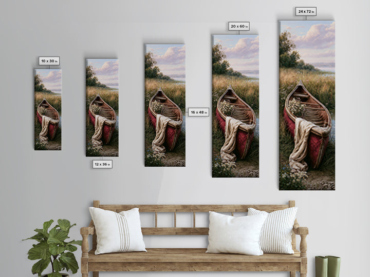 Old Canoe Pulled Onto a Lake Shore Canvas Print, Rustic Art, Oil Painting, Farmhouse Decor, Fine Art, Rustic, Modern Art, RUS-1x3-56