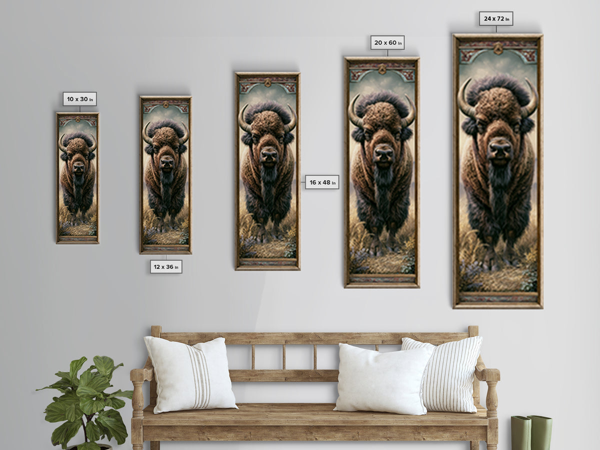 Buffalo Portrait with Western Texture Framed Canvas Print, Rustic Art, Gallery Wall Art, Farmhouse Decor, Fine Art, Rustic, RUS-1x3-58