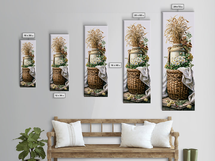 Handwoven Basket with Dried Grasses Canvas Print, Rustic Art, Painting, Farmhouse Decor, Abstract Art, Rustic, Boho Wall Art, RUS-1x3-60