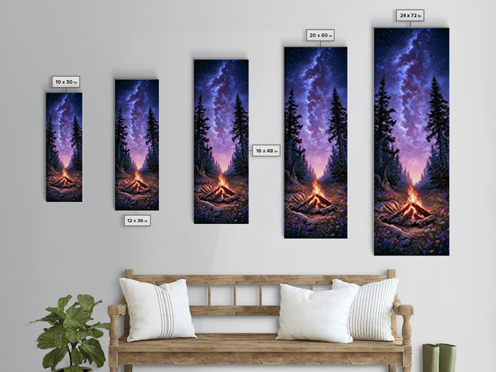 Campfire under a Starry Sky Framed Canvas Print, Rustic Art, Downloadable Art, Farmhouse Decor, Fine Art, Rustic, RUS-1x3-70