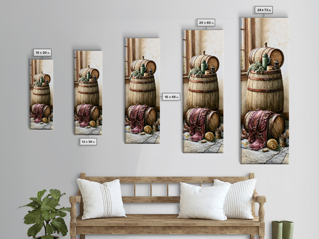 Whiskey Barrel and Leather Still Life Framed Canvas Print, Rustic Art, 3d Wall Art, Farmhouse Decor, Fine Art, Rustic, RUS-1x3-79