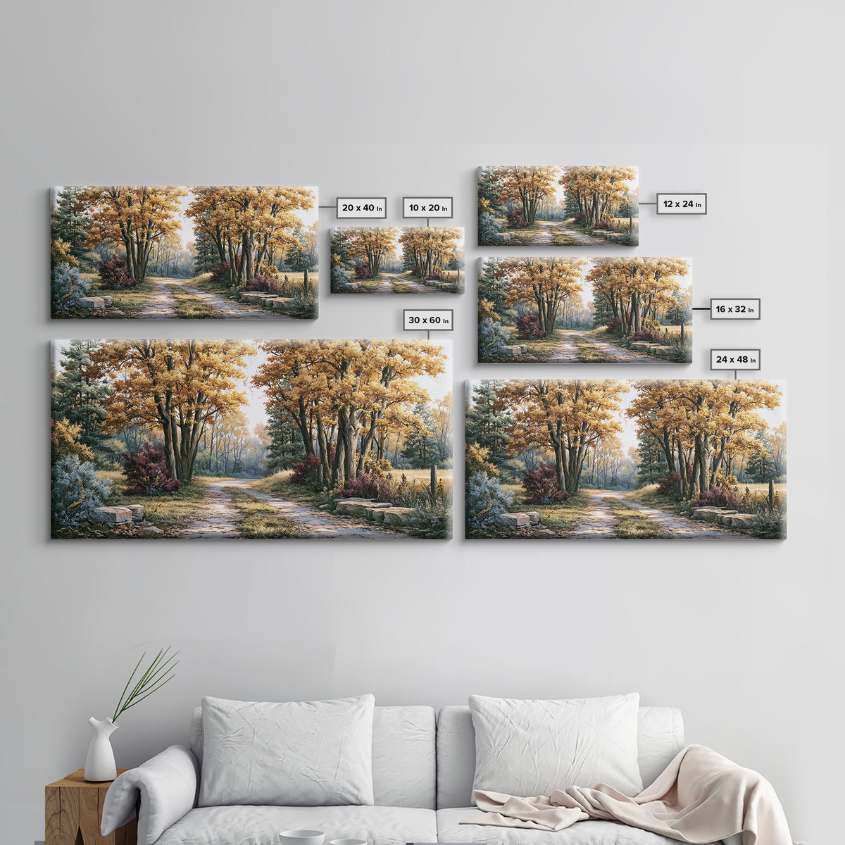 Forest Path with Golden Autumn Leaves Framed Canvas Print, Rustic Art, Modern Decor, Farmhouse Decor, Fine Art, Rustic, RUS-2x1-14