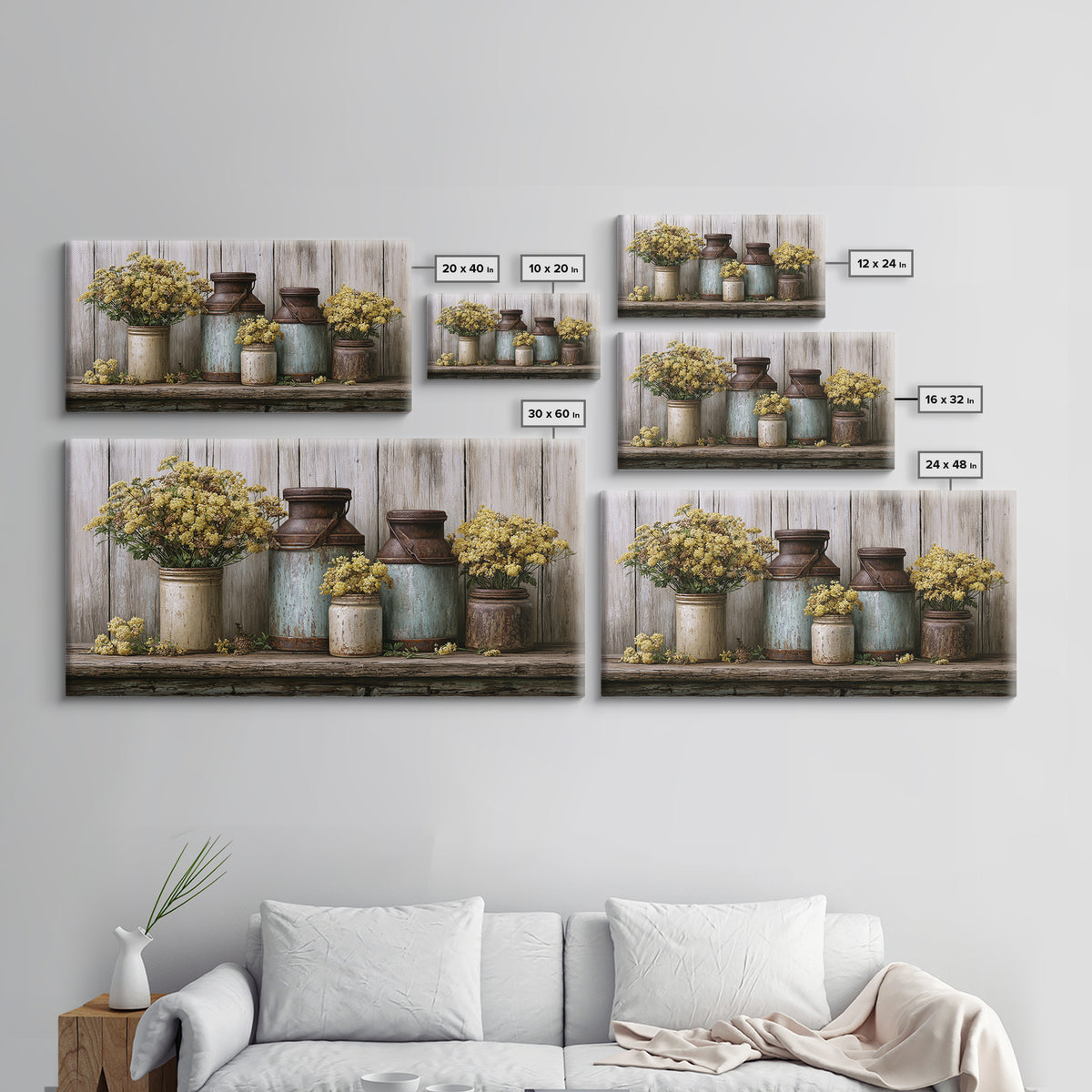 Weathered Barn Wood and Wildflower Still Life Canvas Print, Rustic Art, Wall Art, Farmhouse Decor, Rustic, Living Room Decor, RUS-2x1-21