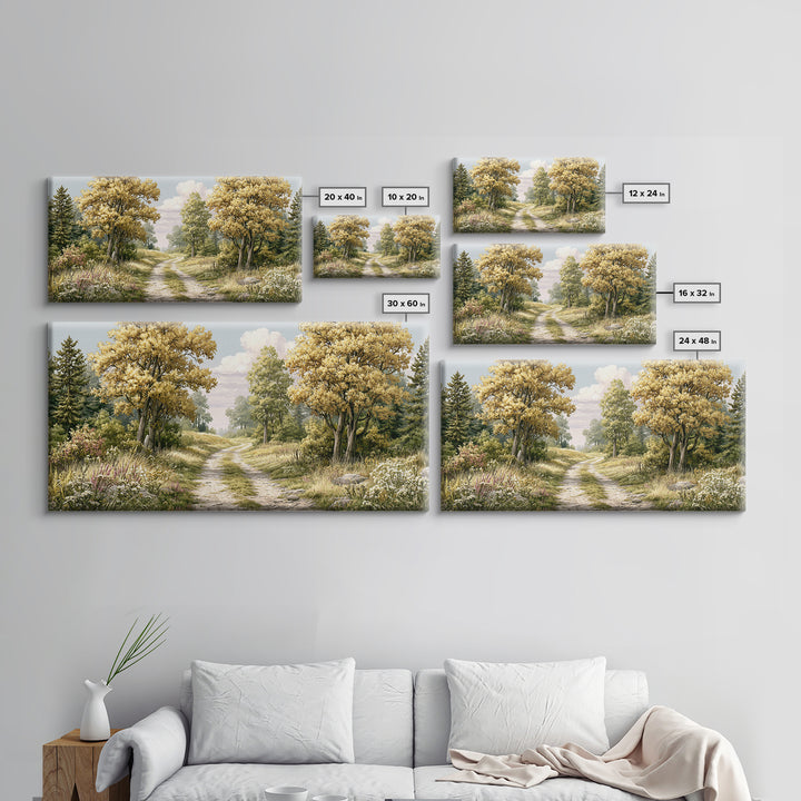 Forest Path with Golden Autumn Leaves Framed Canvas Print, Rustic Art, Modern Decor, Farmhouse Decor, Fine Art, Rustic, RUS-2x1-38