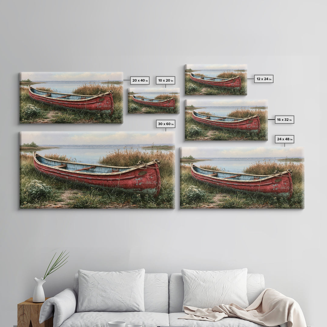 Old Canoe Pulled Onto a Lake Shore Framed Canvas Print, Rustic Art, Home Decor, Farmhouse Decor, Rustic, Living Room Decor, RUS-2x1-40