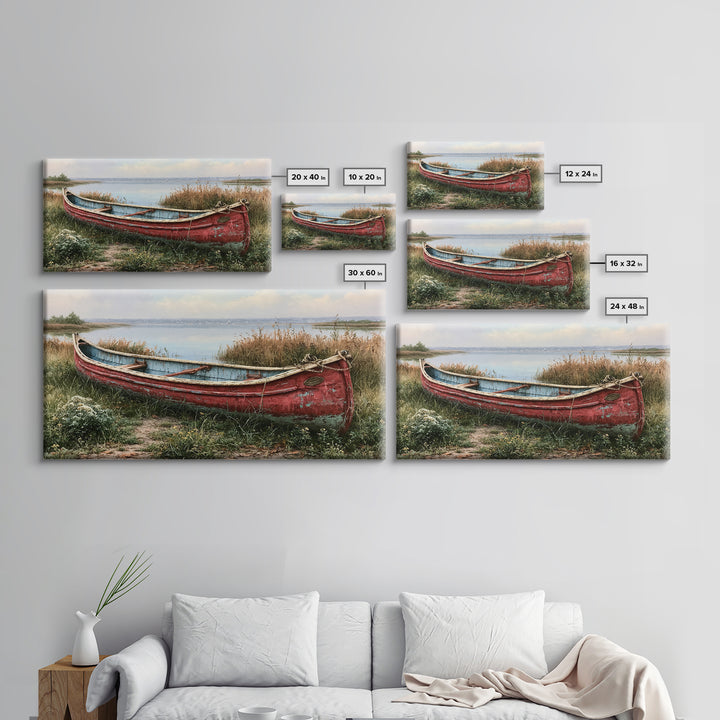 Old Canoe Pulled Onto a Lake Shore Framed Canvas Print, Rustic Art, Home Decor, Farmhouse Decor, Rustic, Living Room Decor, RUS-2x1-40