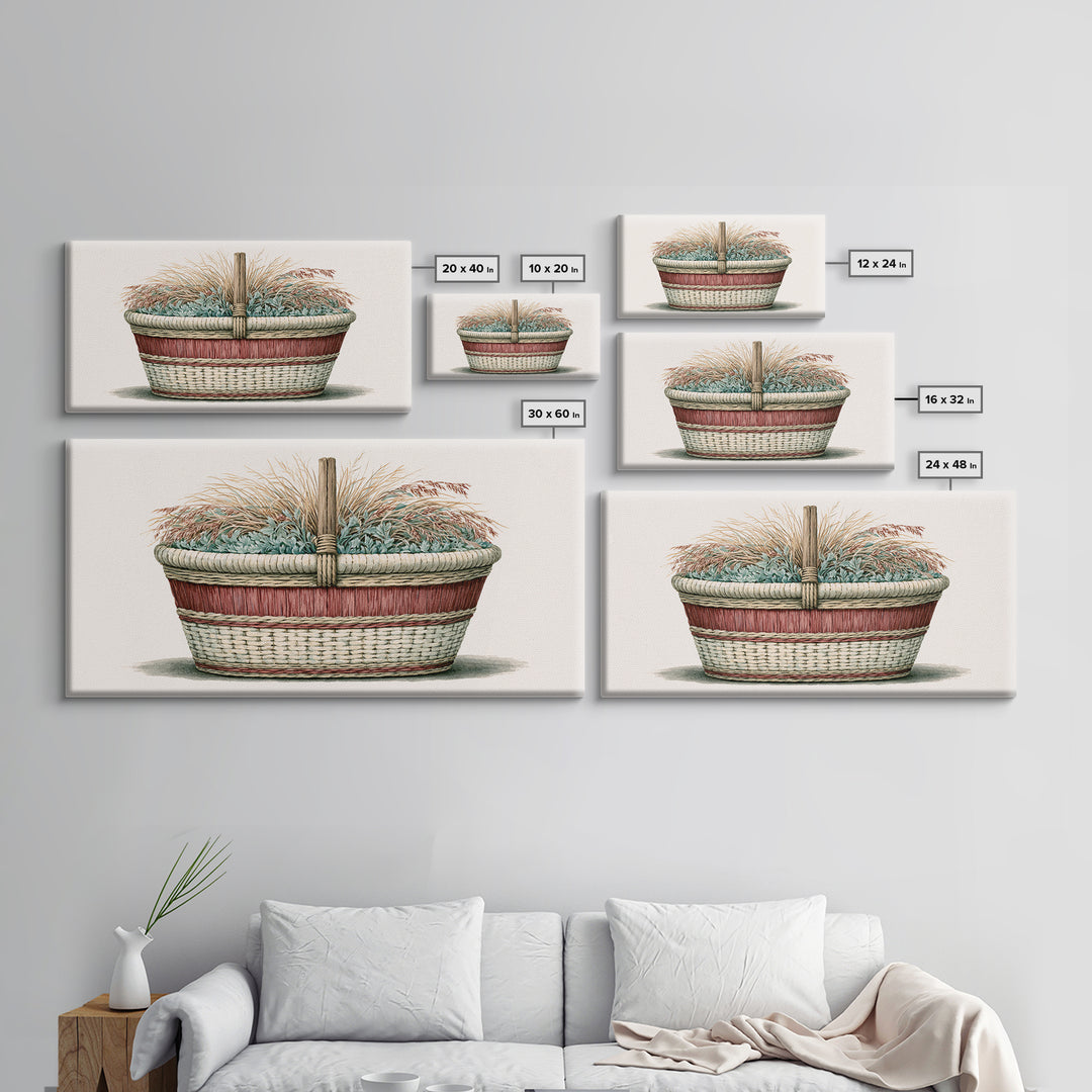 Handwoven Basket with Dried Grasses Canvas Print, Rustic Art, Textured Painting, Farmhouse Decor, Abstract Art, Rustic, RUS-2x1-44