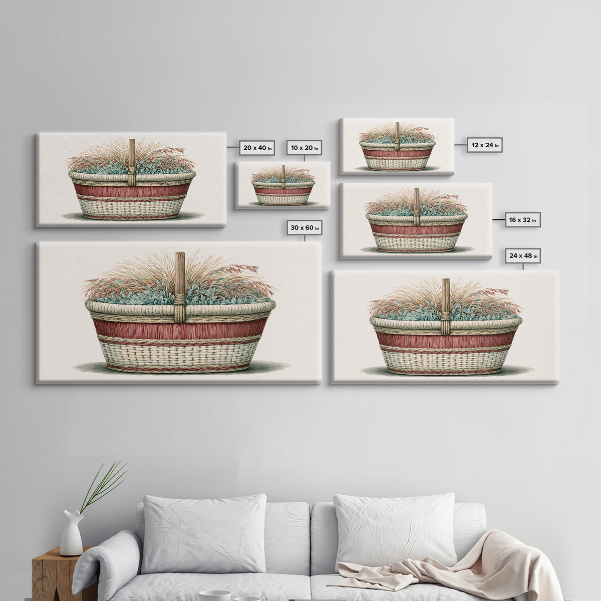 Handwoven Basket with Dried Grasses Canvas Print, Rustic Art, Textured Painting, Farmhouse Decor, Abstract Art, Rustic, RUS-2x1-44