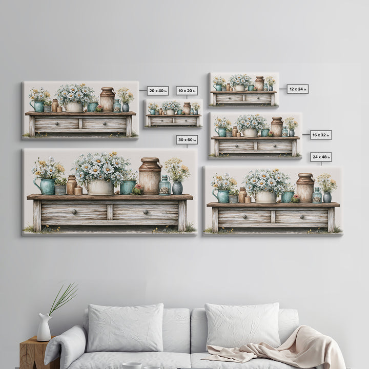 Weathered Barn Wood and Wildflower Still Life Framed Canvas Print, Rustic Art, Digital Art, Farmhouse Decor, Oil Painting, RUS-2x1-45
