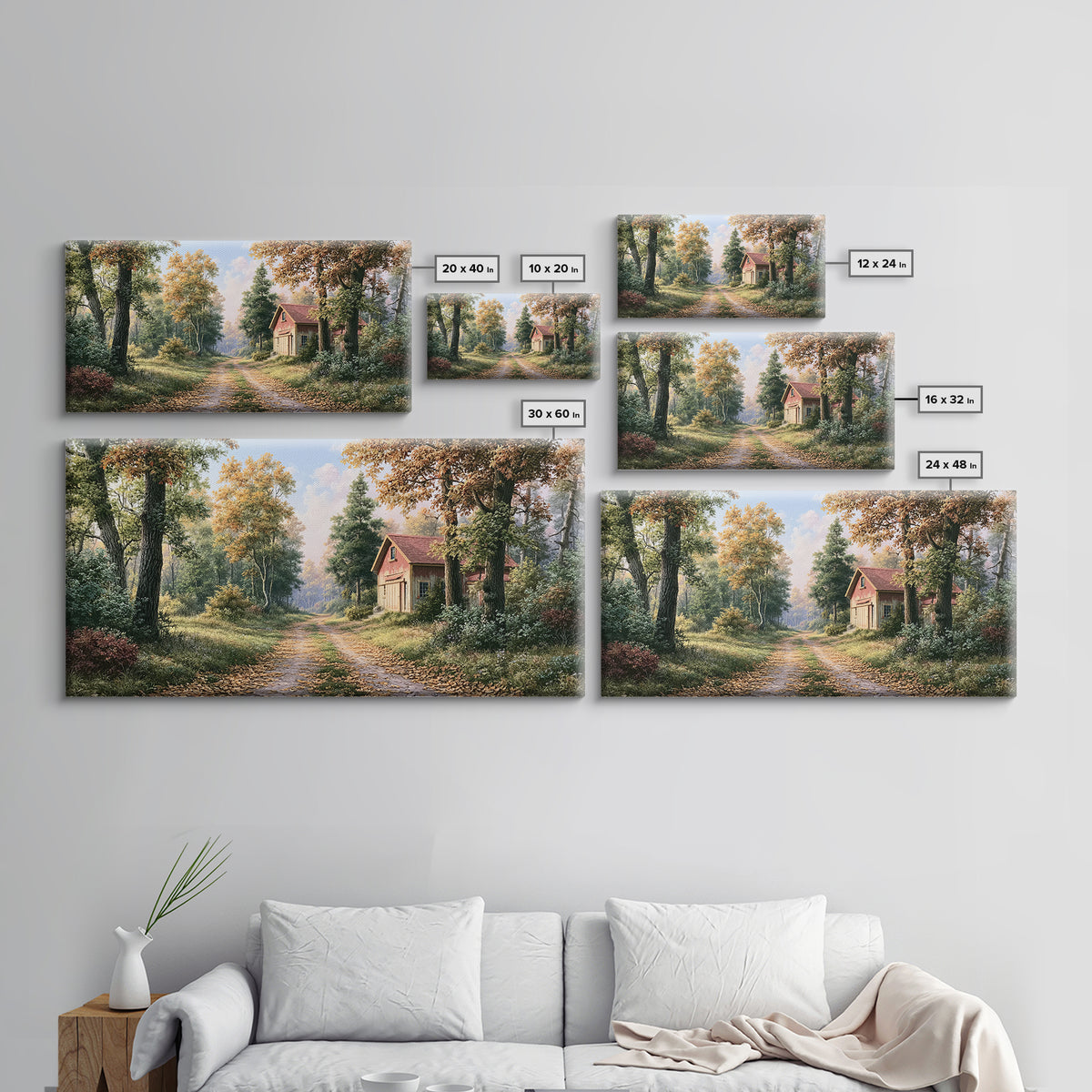 Forest Path with Golden Autumn Leaves Canvas Print, Rustic Art, Room Decor, Farmhouse Decor, Fine Art, Rustic, Oil Painting, RUS-2x1-62