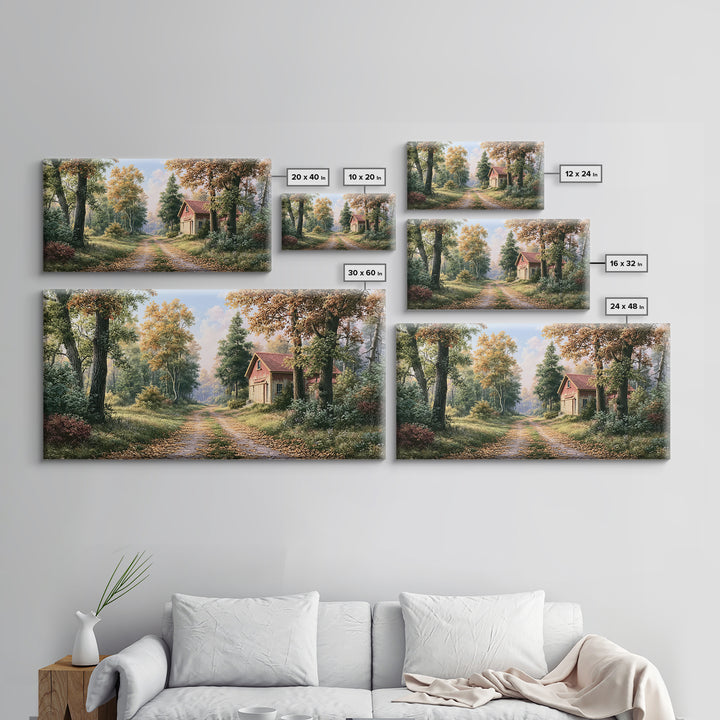Forest Path with Golden Autumn Leaves Canvas Print, Rustic Art, Room Decor, Farmhouse Decor, Fine Art, Rustic, Oil Painting, RUS-2x1-62