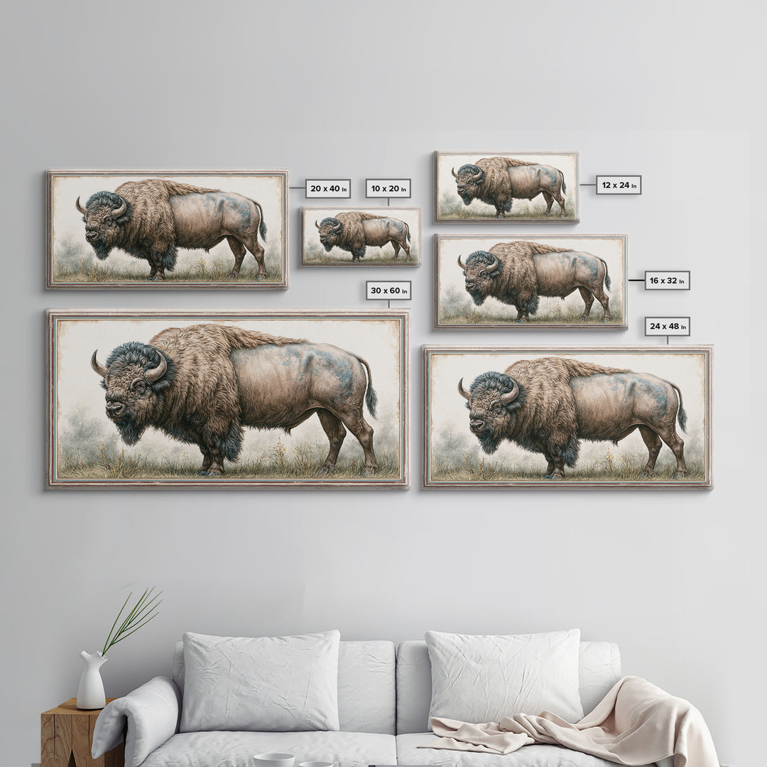Buffalo Portrait with Western Texture Canvas Print, Rustic Art, Textured Painting, Farmhouse Decor, Fine Art, Rustic, RUS-2x1-66