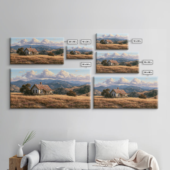 Mountain Cabin Landscape Canvas Print, Rustic Art, Farmhouse Wall Art, Farmhouse Decor, Fine Art, Rustic, Statement Artwork, RUS-2x1-71