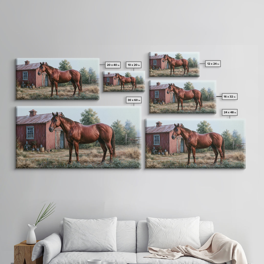 Brown Horse Portrait Framed Canvas Print, Rustic Art, Farmhouse Decor, Oil Painting, Rustic, Gallery Wall Art, RUS-2x1-97