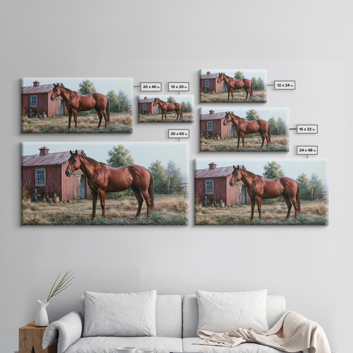 Brown Horse Portrait Framed Canvas Print, Rustic Art, Farmhouse Decor, Oil Painting, Rustic, Gallery Wall Art, RUS-2x1-97