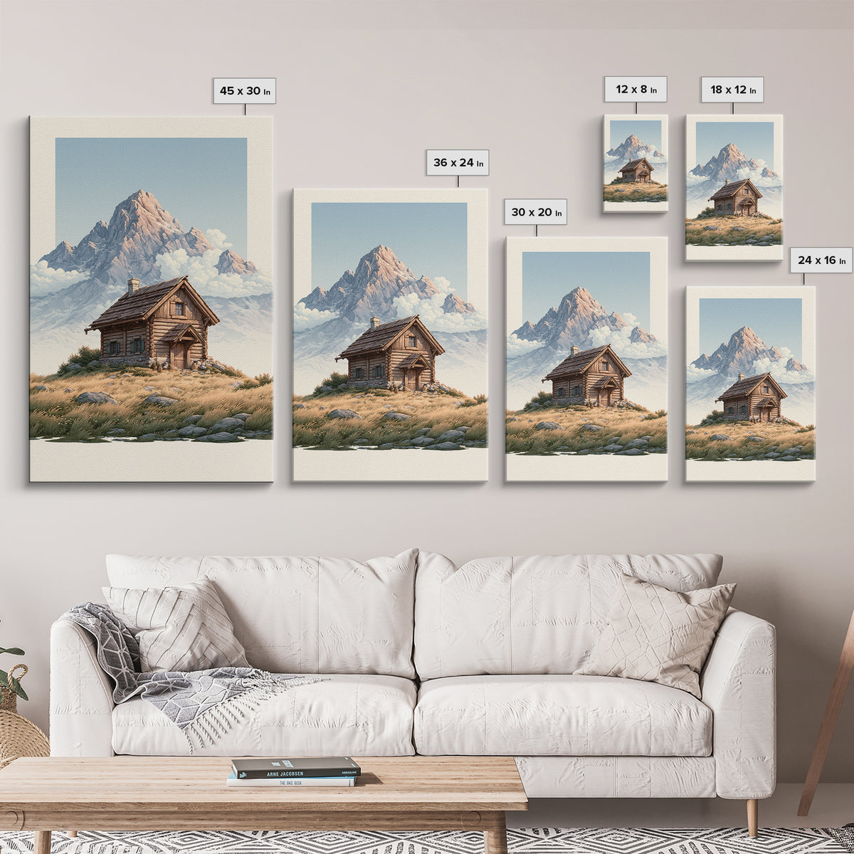 Mountain Cabin Landscape Canvas Print, Rustic Art, Gallery Wall Set, Farmhouse Decor, Fine Art, Rustic, Minimalist Decor, RUS-2x3-11
