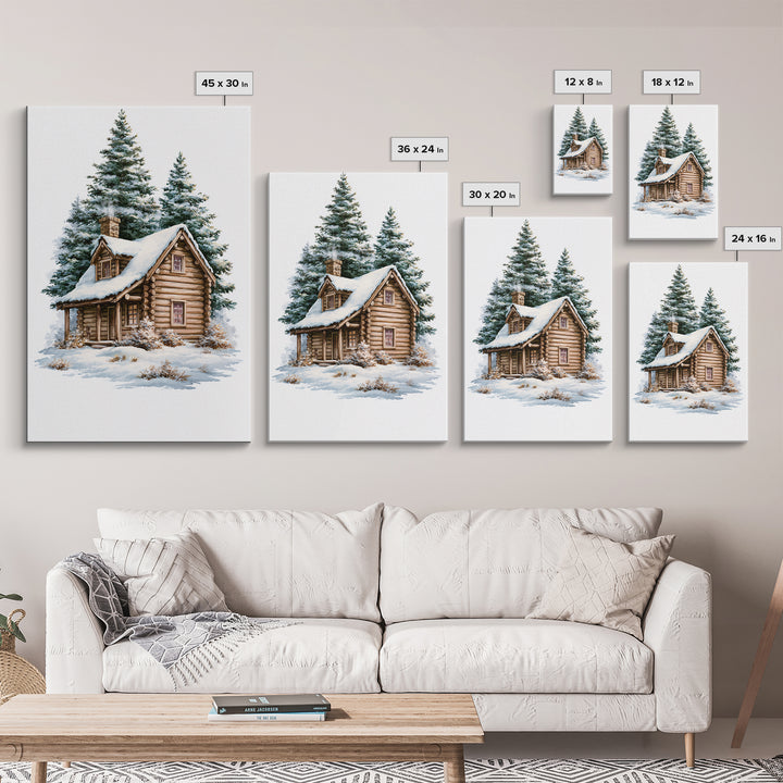 Log Cabin with Snowy Pines Canvas Print, Rustic Art, Luxury Decor, Farmhouse Decor, Fine Art, Rustic, Printable Wall Art, RUS-2x3-23