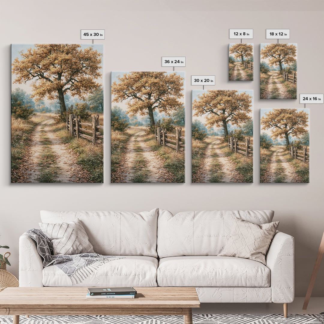 Forest Path with Golden Autumn Leaves Framed Canvas Print, Rustic Art, Statement Artwork, Farmhouse Decor, Fine Art, Rustic, RUS-2x3-26