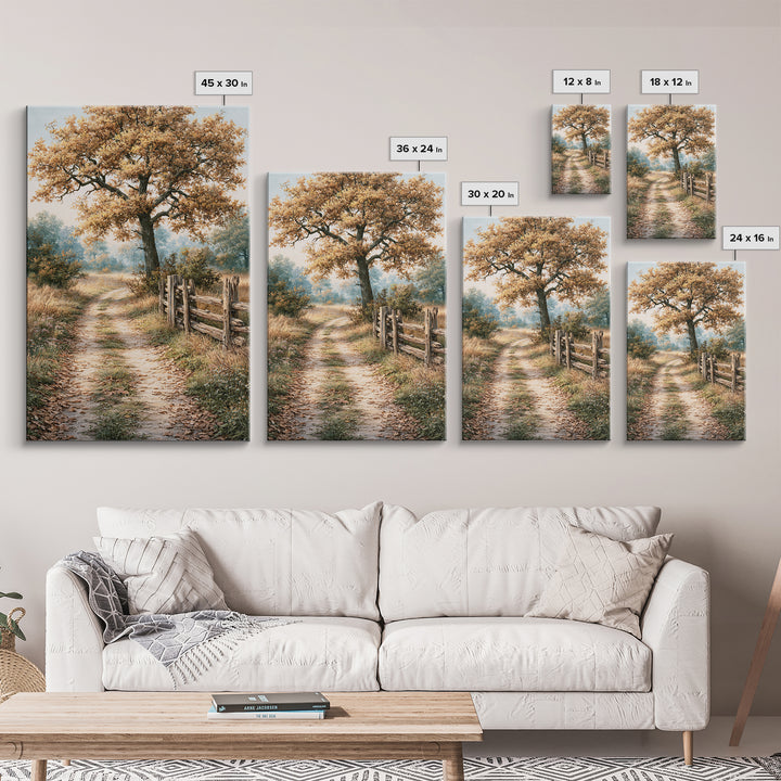 Forest Path with Golden Autumn Leaves Framed Canvas Print, Rustic Art, Statement Artwork, Farmhouse Decor, Fine Art, Rustic, RUS-2x3-26