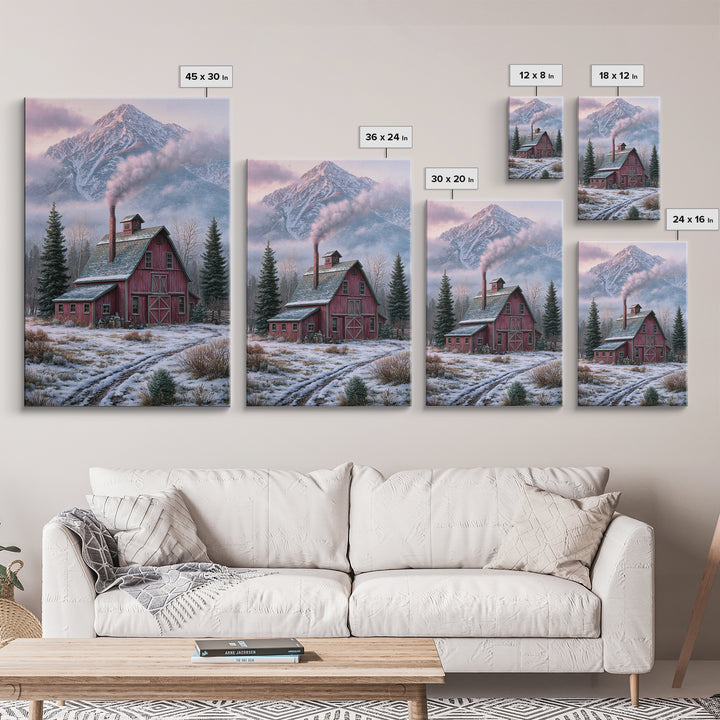 Winter Mountain Scene Canvas Print, Rustic Art, Fine Art Print, Farmhouse Decor, Fine Art, Rustic, Painting, Digital Prints, RUS-2x3-31