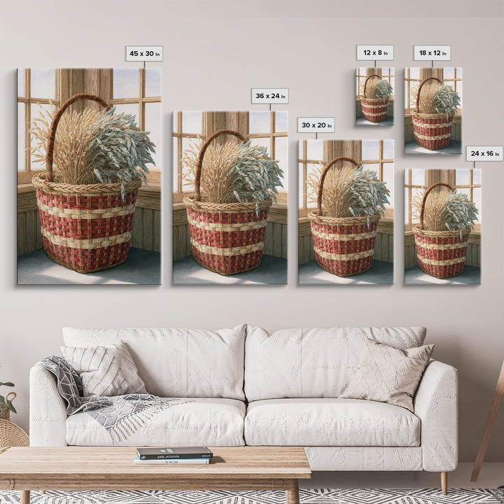 Handwoven Basket with Dried Grasses Canvas Print, Rustic Art, Landscape Wall Art, Farmhouse Decor, Rustic, Luxury Decor, RUS-2x3-32