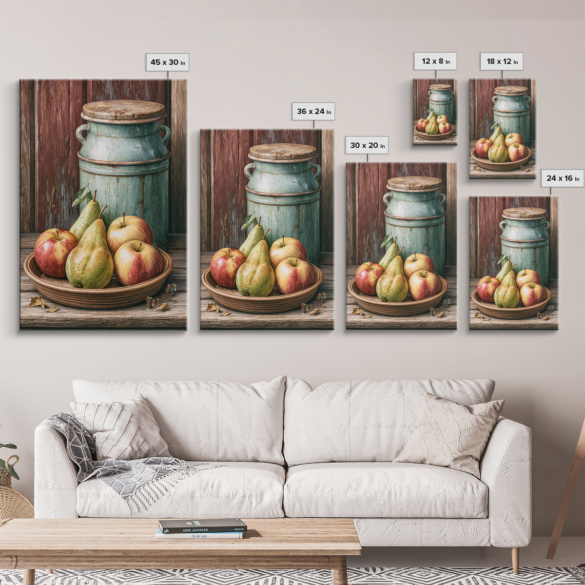 Rustic Pear and Apple Still Life Framed Canvas Print, Rustic Art, Printable Wall Art, Farmhouse Decor, Oil Painting, Rustic, RUS-2x3-53