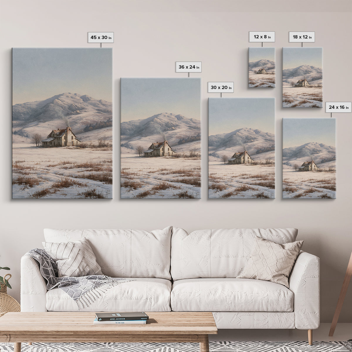 Winter Mountain Scene Framed Canvas Print, Rustic Art, Textured Painting, Farmhouse Decor, Oil Painting, Rustic, Digital Print, RUS-2x3-55