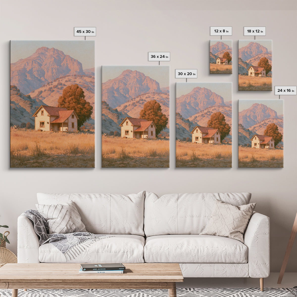 Mountain Cabin Landscape Framed Canvas Print, Rustic Art, Painting, Farmhouse Decor, Fine Art, Rustic, Boho Wall Art, RUS-2x3-59