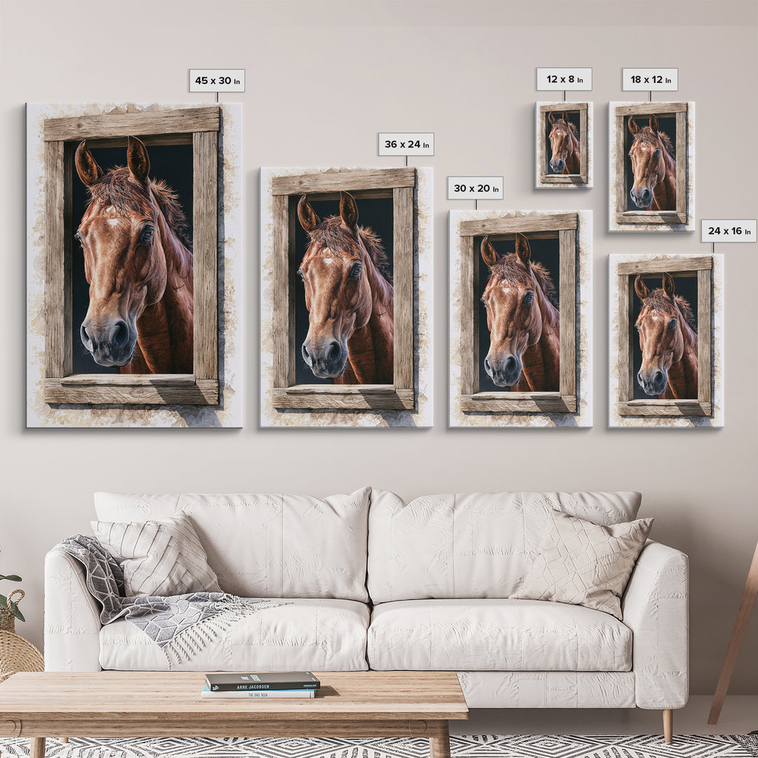 Brown Horse Portrait Canvas Print, Rustic Art, Digital Print, Farmhouse Decor, Rustic, Landscape Painting, Eclectic Wall Art, RUS-2x3-61
