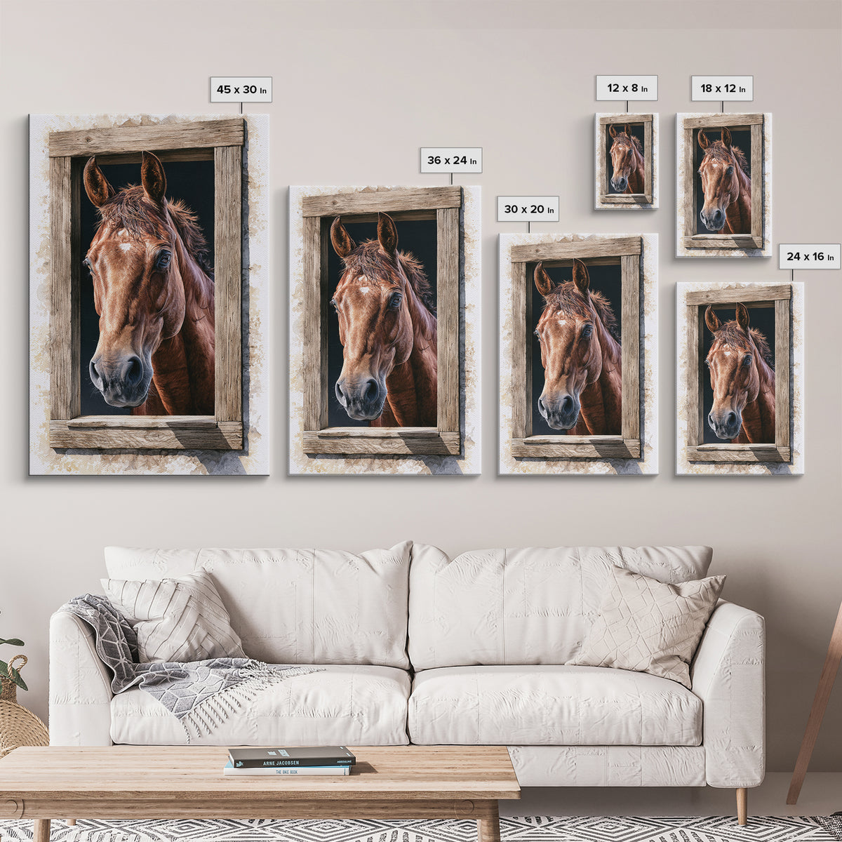 Brown Horse Portrait Canvas Print, Rustic Art, Digital Print, Farmhouse Decor, Rustic, Landscape Painting, Eclectic Wall Art, RUS-2x3-61