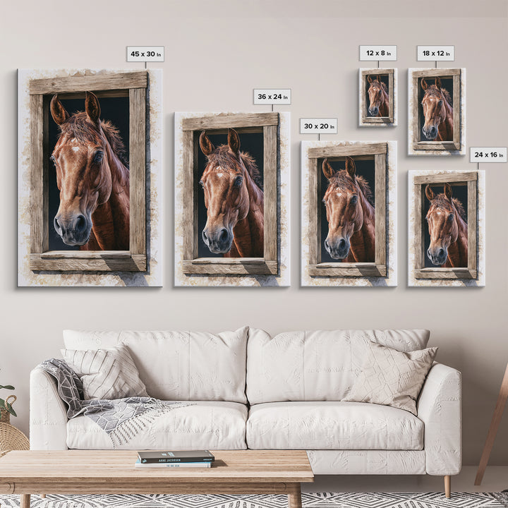 Brown Horse Portrait Canvas Print, Rustic Art, Digital Print, Farmhouse Decor, Rustic, Landscape Painting, Eclectic Wall Art, RUS-2x3-61