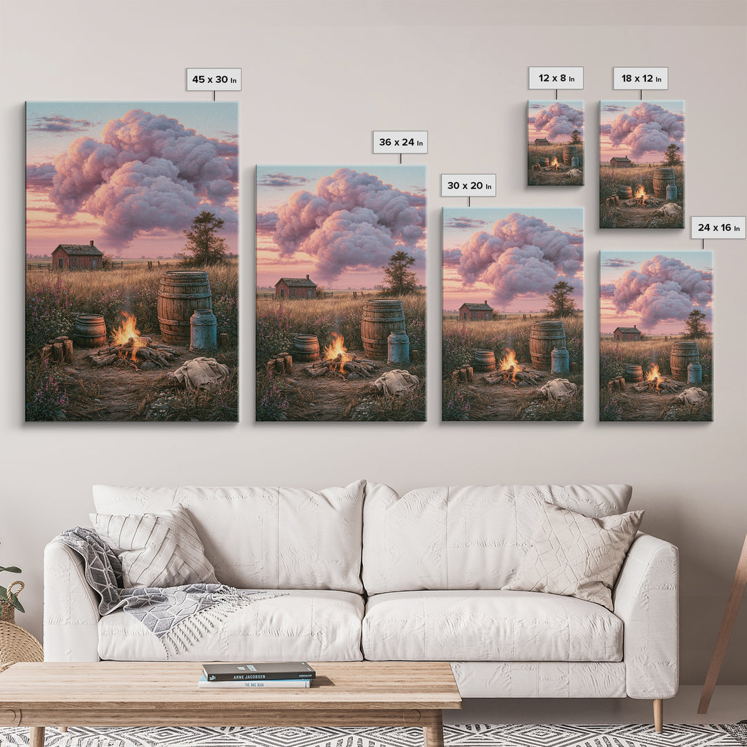 Campfire under a Starry Sky Canvas Print, Rustic Art, Home Decor, Farmhouse Decor, Oil Painting, Rustic, Living Room Decor, RUS-2x3-66