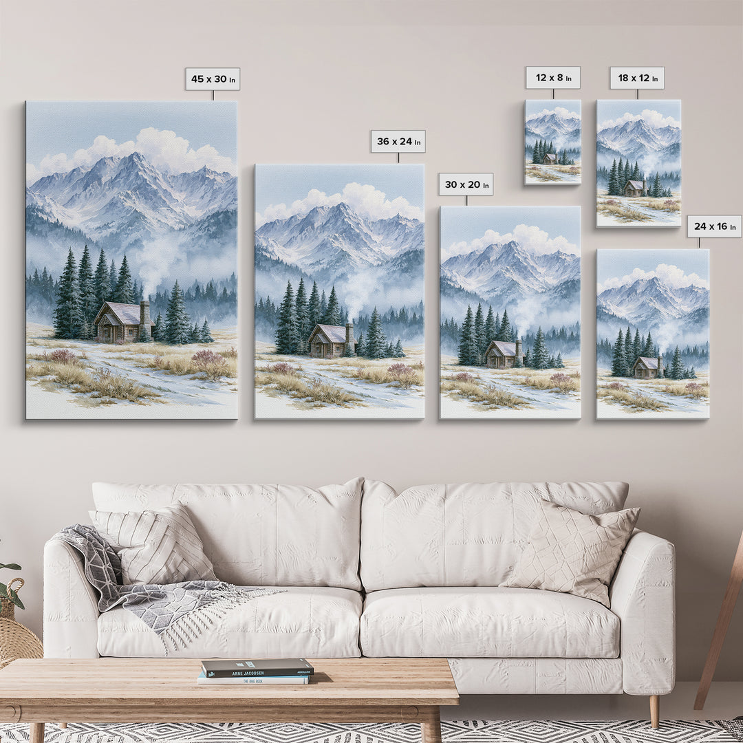 Winter Mountain Scene Canvas Print, Rustic Art, Farmhouse Wall Art, Farmhouse Decor, Fine Art, Rustic, Statement Artwork, RUS-2x3-7