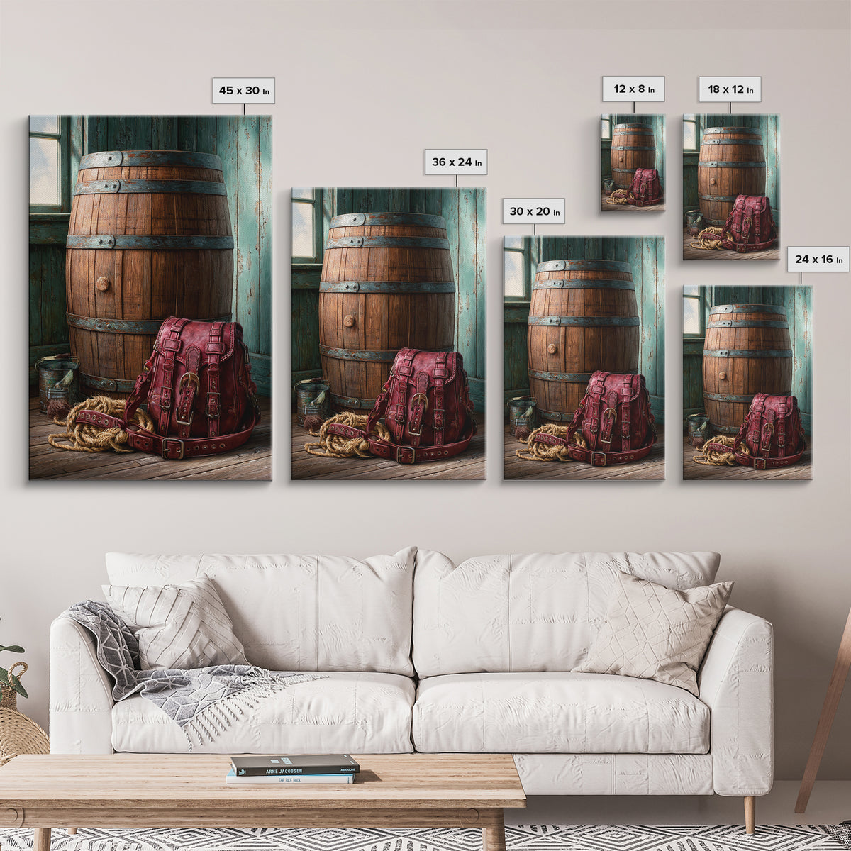 Whiskey Barrel and Leather Still Life Framed Canvas Print, Rustic Art, Printable Wall Art, Farmhouse Decor, Fine Art, Rustic, RUS-2x3-75