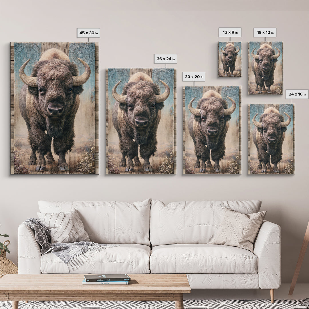 Buffalo Portrait with Western Texture Framed Canvas Print, Rustic Art, Digital Prints, Farmhouse Decor, Oil Painting, Rustic, RUS-2x3-78