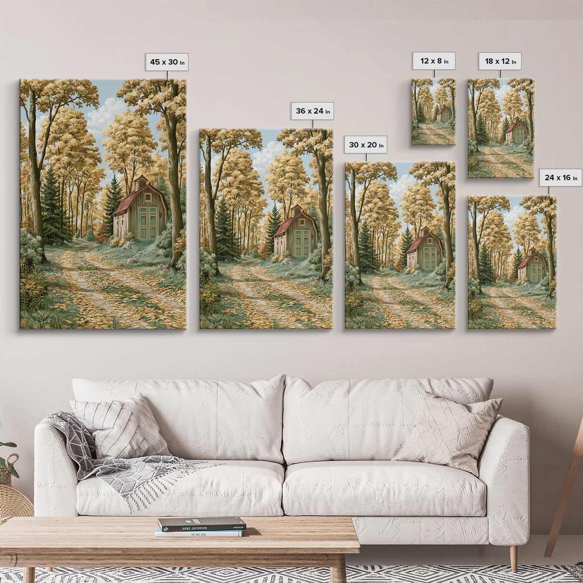Forest Path with Golden Autumn Leaves Framed Canvas Print, Rustic Art, Painting, Farmhouse Decor, Rustic, Boho Wall Art, RUS-2x3-98